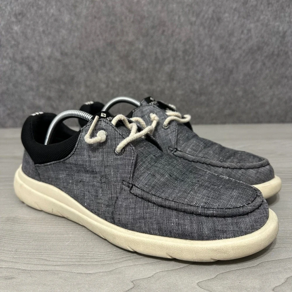Sperry Captain's Moc Mens 10 Black Chambray Boat Shoes‎ Slip On Loafers